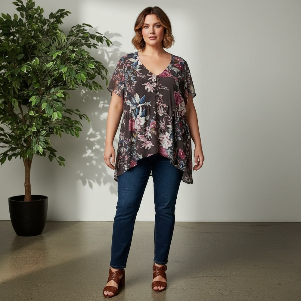 Torrid Lexie Babydoll Hi-Low Floral Chiffon Tunic Top Size 2 New with tags